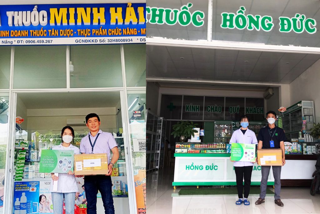 Đại diện Công ty TNHH BuyMed đến trao tận tay “Túi thuốc nghĩa tình” cho nhà thuốc tại khu vực Đà Nẵng và Quảng Nam.